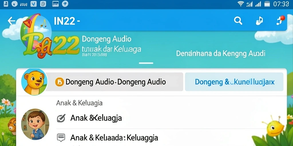 Antarmuka menarik aplikasi Dongeng Audio IN22.